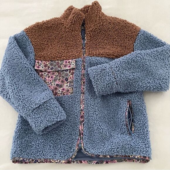 For Love And Lemons Color Block Sherpa Fleece Jacket Brown/Blue, Size XS NWOT - Picture 9 of 14